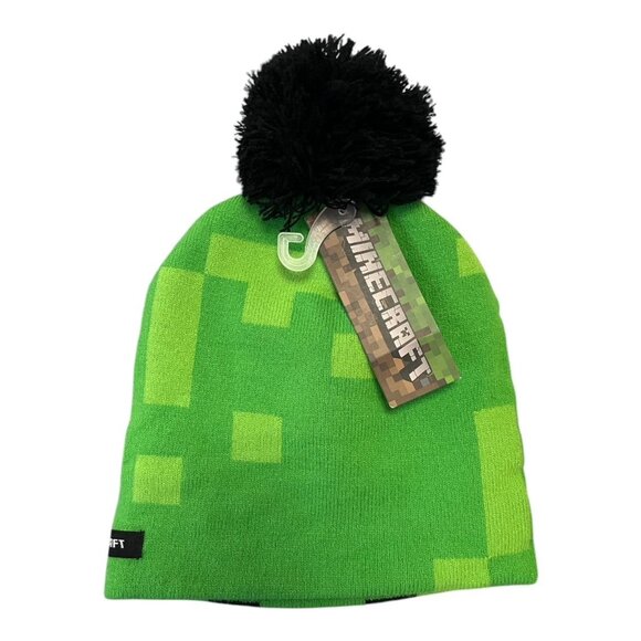 Minecraft Creeper Pom Beanie Hat – Green Pixel Pattern NWT – 2019 Mojang - Picture 2 of 5